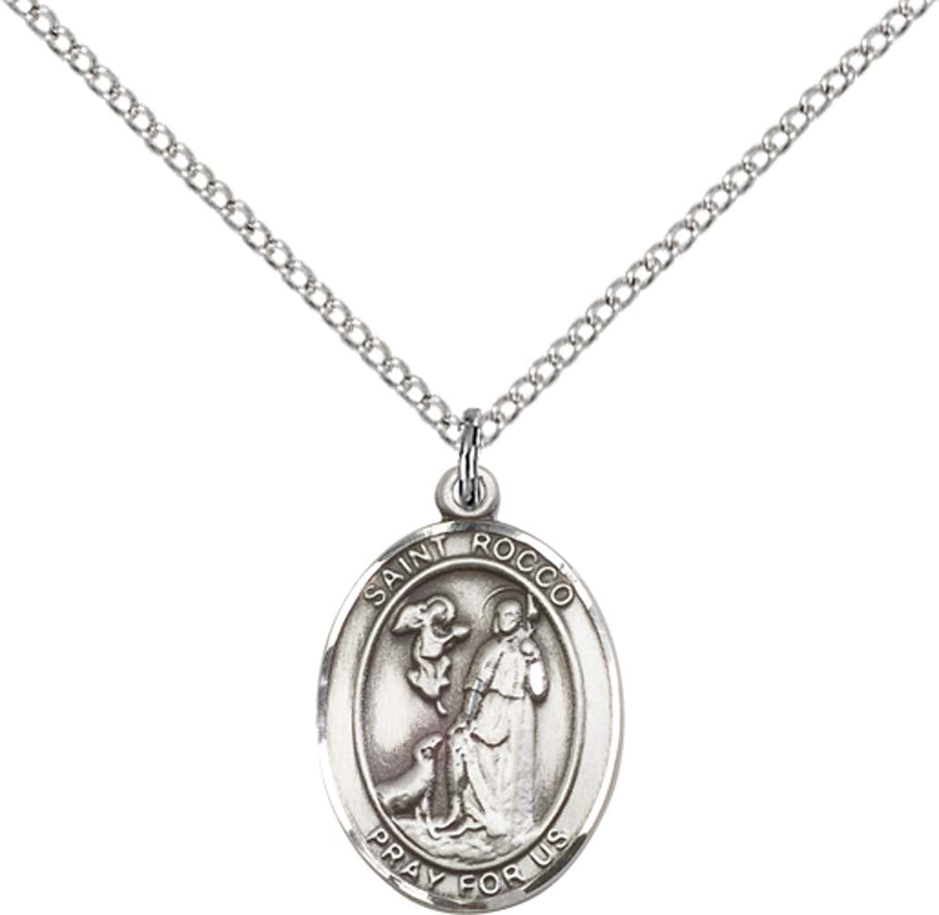 Sterling Silver St. Rocco Pendant with 18 inch Sterling Silver Light Curb Chain