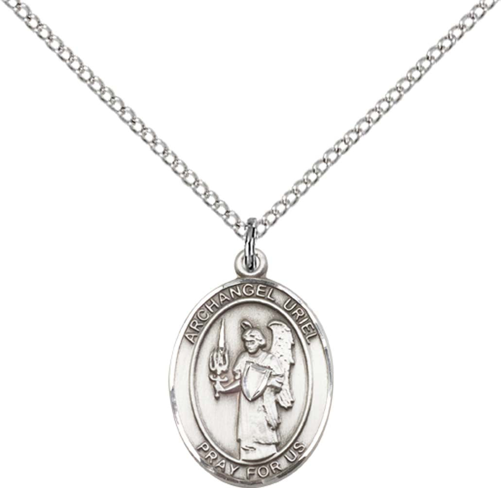 Sterling Silver St. Uriel Pendant with 18 inch Sterling Silver Light Curb Chain