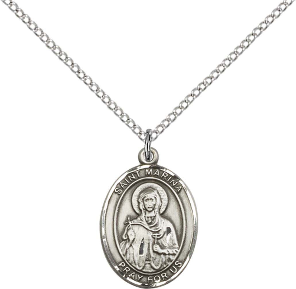 Sterling Silver St. Marina Pendant with 18 inch Sterling Silver Light Curb Chain