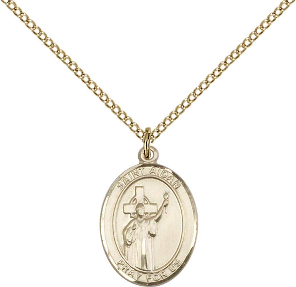 14kt Gold Filled St. Aidan Of Lindesfarne Pendant with 18 inch Gold Filled Light Curb Chain
