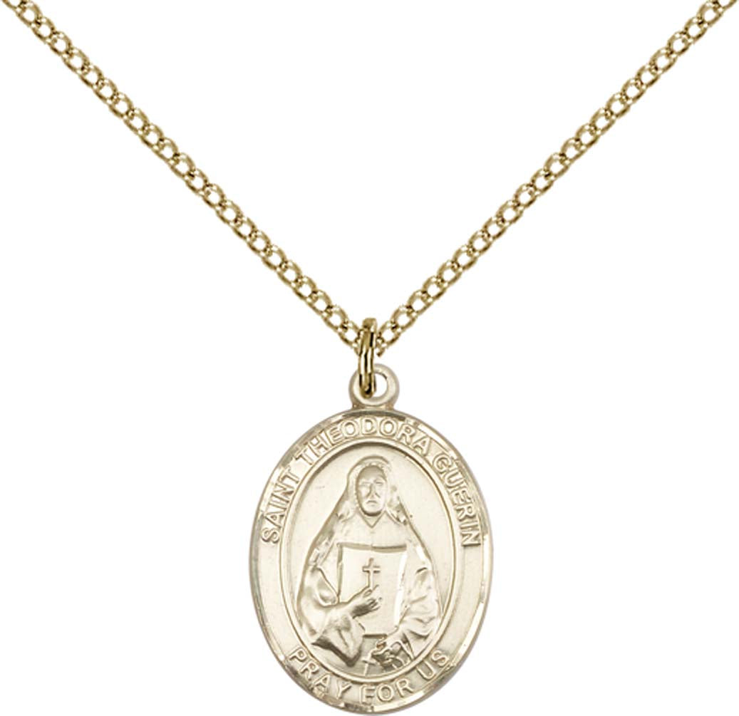 14kt Gold Filled St. Theodore Guerin Pendant with 18 inch Gold Filled Light Curb Chain