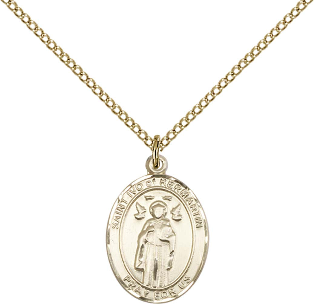 14kt Gold Filled St. Ivo Pendant with 18 inch Gold Filled Light Curb Chain