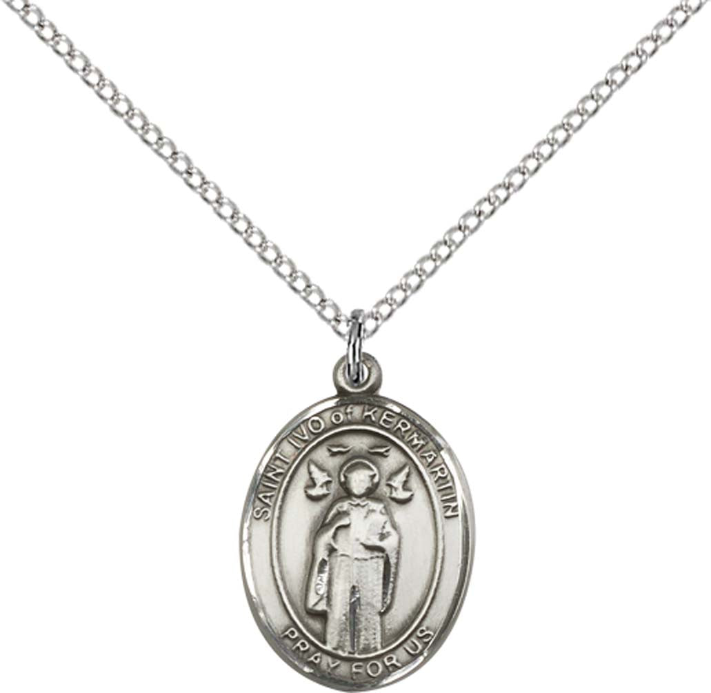 Sterling Silver St. Ivo Pendant with 18 inch Sterling Silver Light Curb Chain