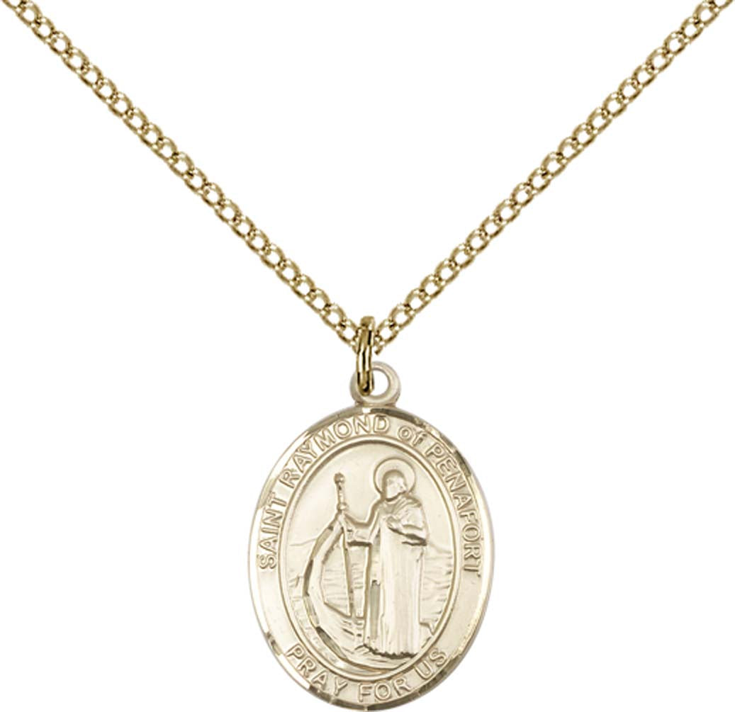 14kt Gold Filled St. Raymond of Penafort Pendant with 18 inch Gold Filled Light Curb Chain