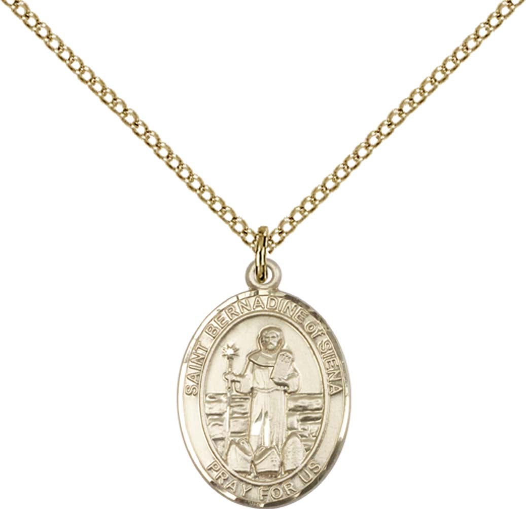 14kt Gold Filled St. Bernadine Of Sienna Pendant with 18 inch Gold Filled Light Curb Chain