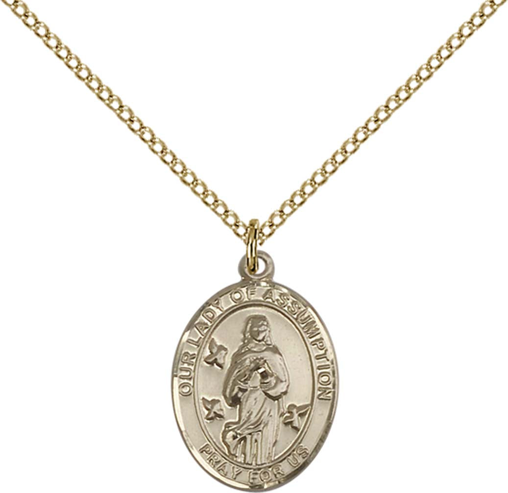 14kt Gold Filled O/L Of Assumption Pendant with 18 inch Gold Filled Light Curb Chain