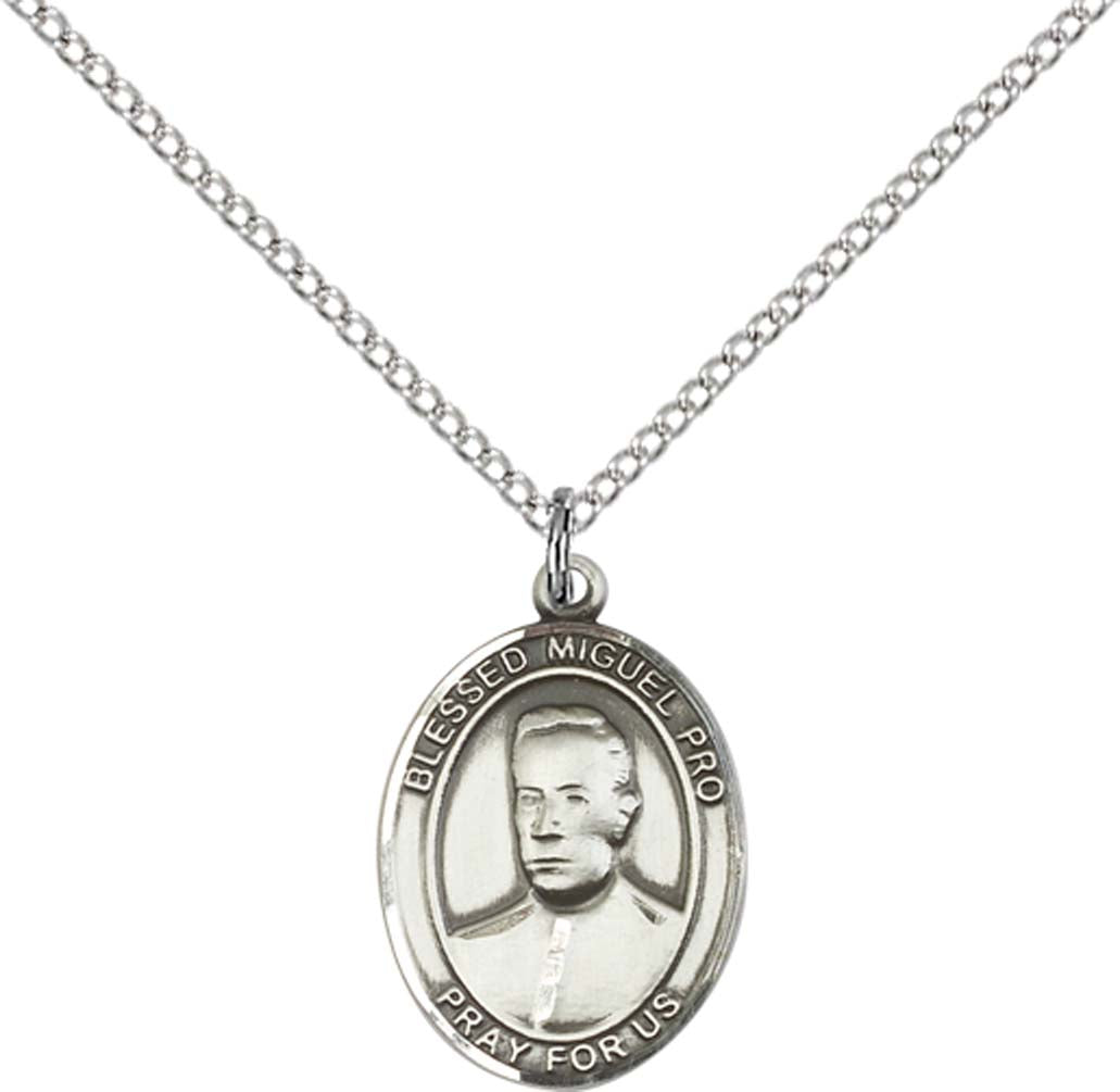 Sterling Silver Blessed Miguel Pro Pendant with 18 inch Sterling Silver Light Curb Chain