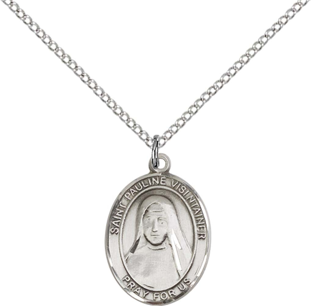 Sterling Silver St. Pauline Visintainer Pendant with 18 inch Sterling Silver Light Curb Chain