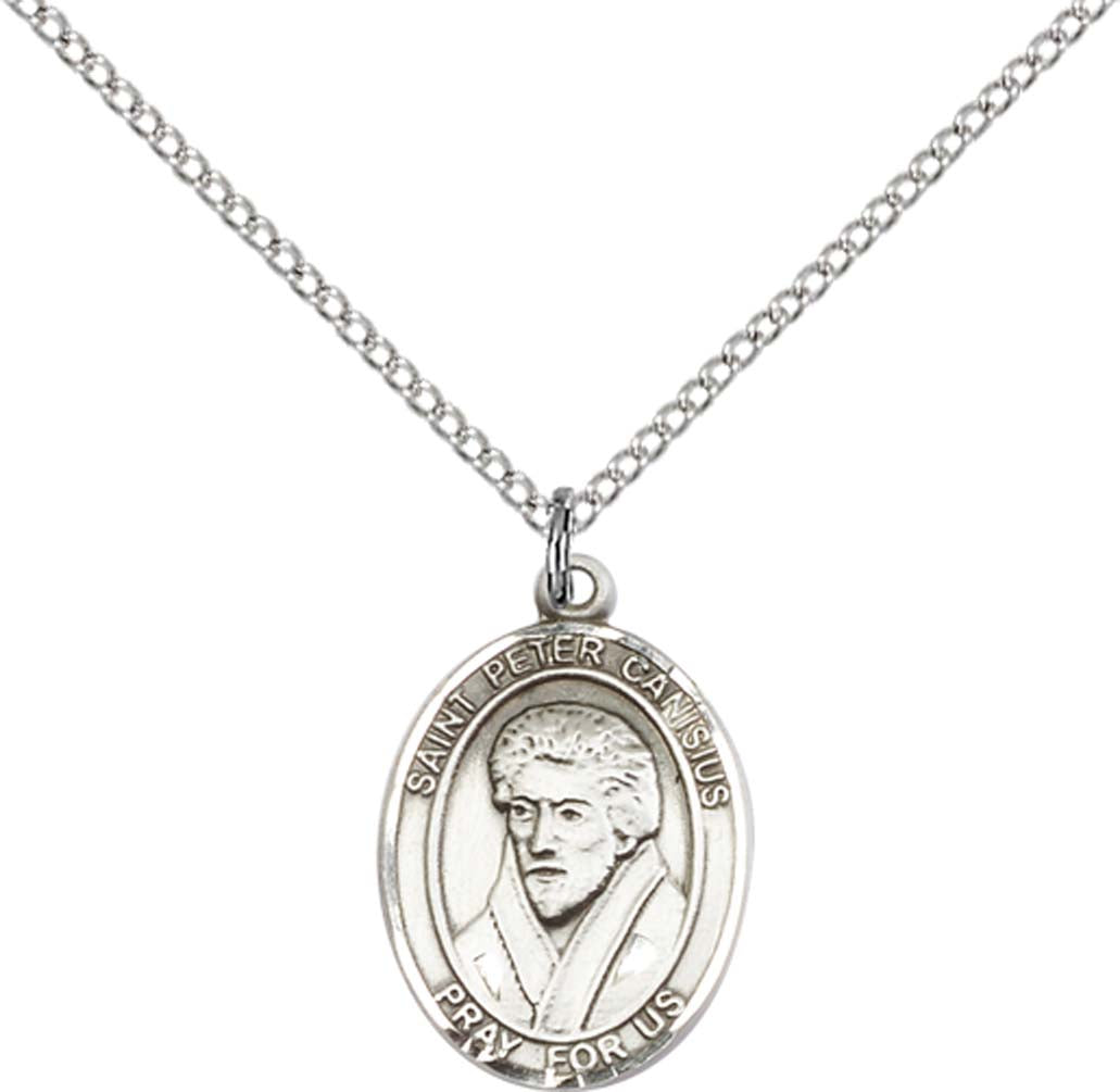 Sterling Silver St. Peter Canisius Pendant with 18 inch Sterling Silver Light Curb Chain