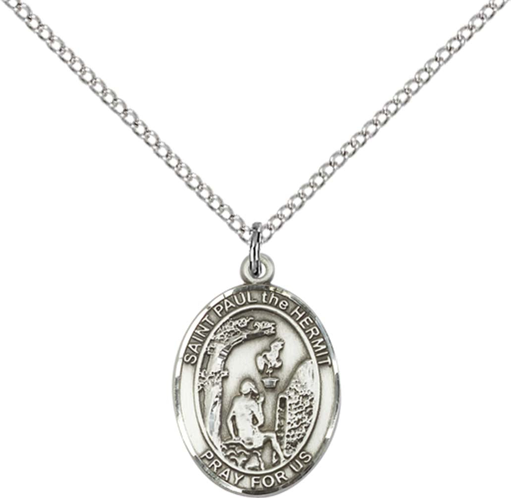 Sterling Silver Paul the Hermit Pendant with 18 inch Sterling Silver Light Curb Chain