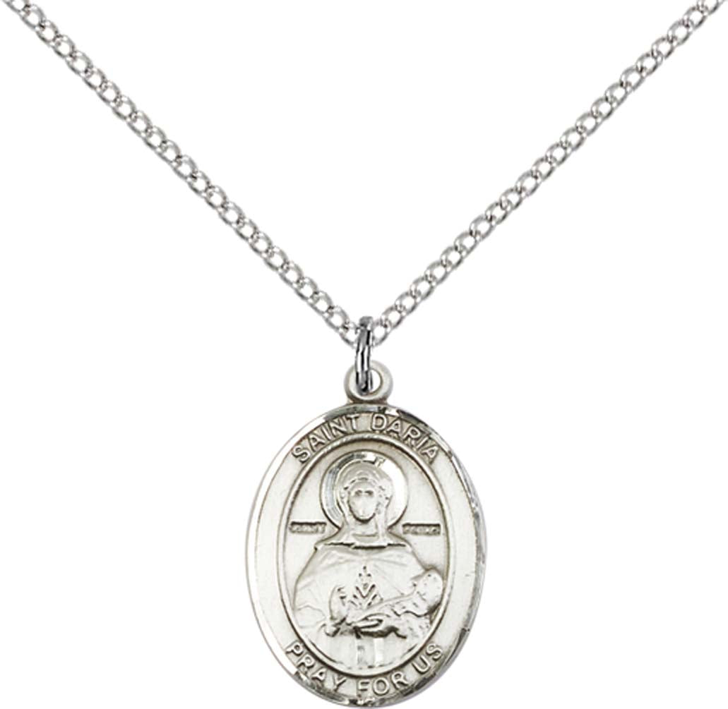 Sterling Silver St. Daria Pendant with 18 inch Sterling Silver Light Curb Chain