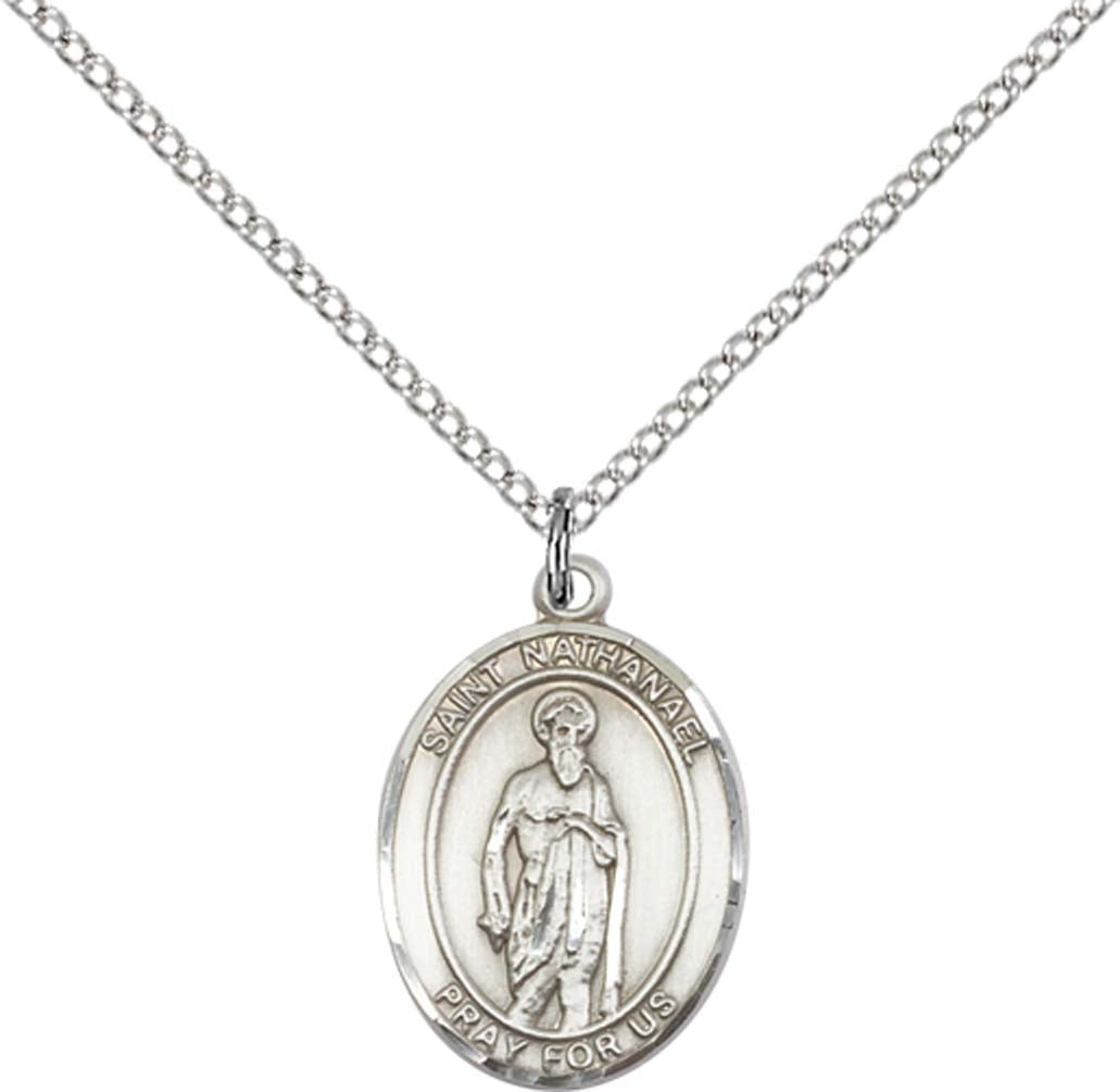 Sterling Silver St. Nathanael Pendant with 18 inch Sterling Silver Light Curb Chain