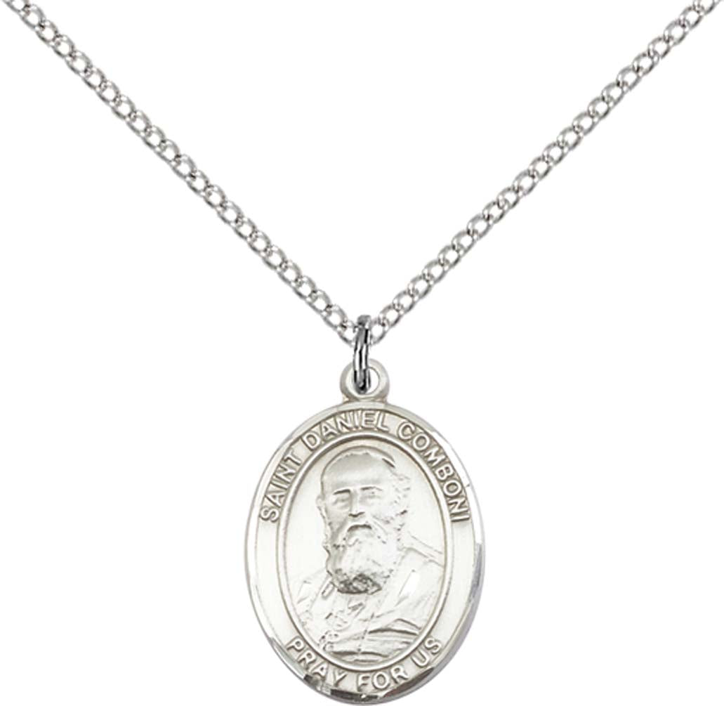 Sterling Silver St. Daniel Comboni Pendant with 18 inch Sterling Silver Light Curb Chain