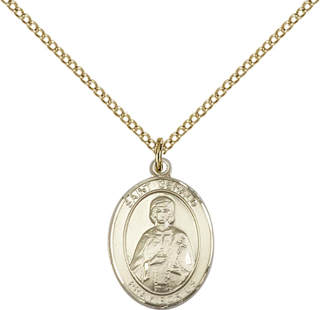 14kt Gold Filled St. Gerald Pendant with 18 inch Gold Filled Light Curb Chain