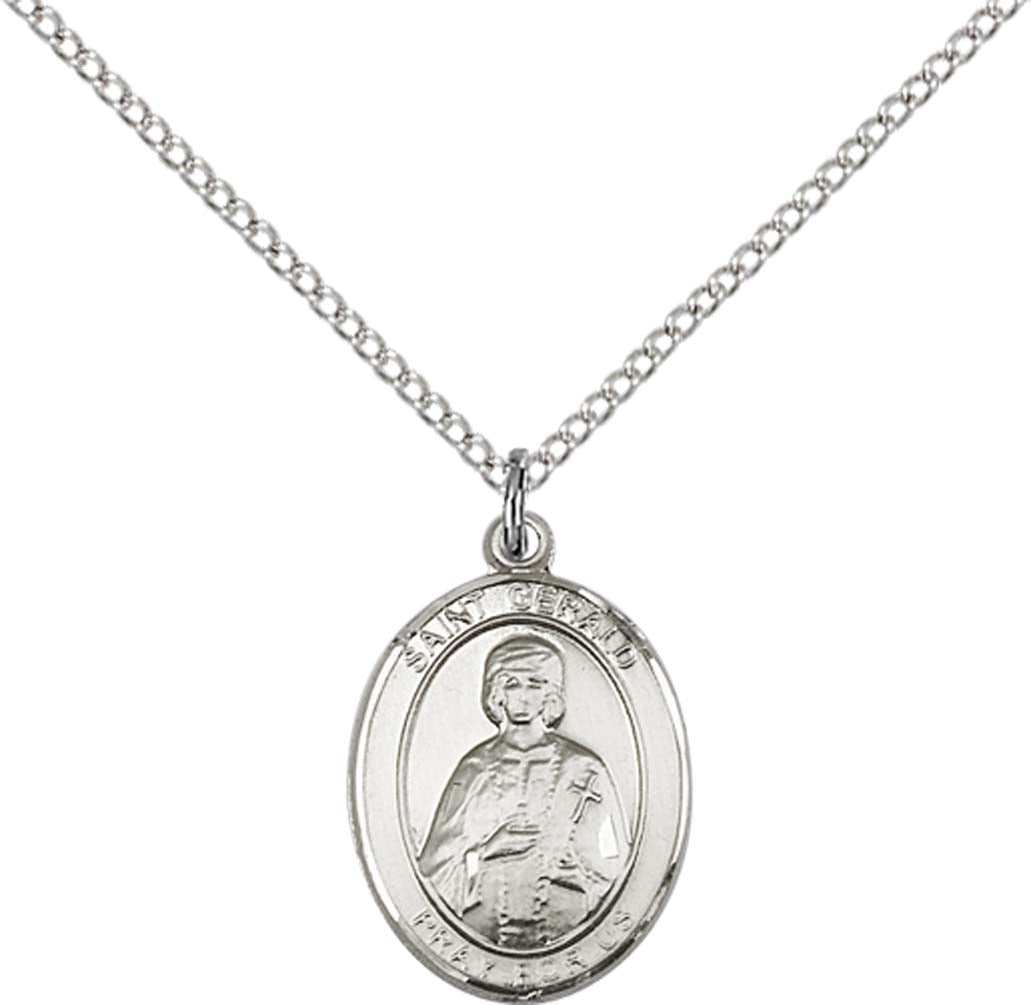 Sterling Silver St. Gerald Pendant with 18 inch Sterling Silver Light Curb Chain
