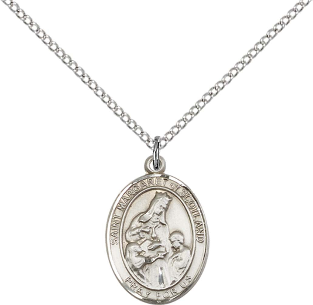 Sterling Silver St. Margaret of Scotland Pendant with 18 inch Sterling Silver Light Curb Chain
