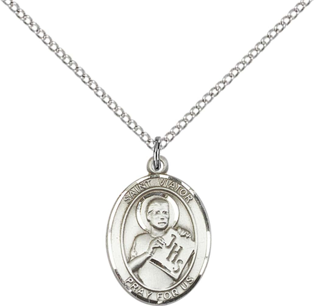 Sterling Silver St. Viator of Bergamo Pendant with 18 inch Sterling Silver Light Curb Chain