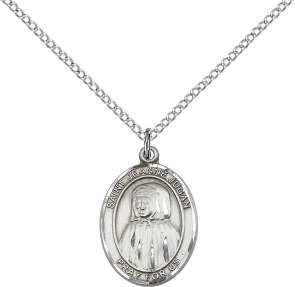 Sterling Silver Blessed Jeannie Jugan Pendant with 18 inch Sterling Silver Light Curb Chain