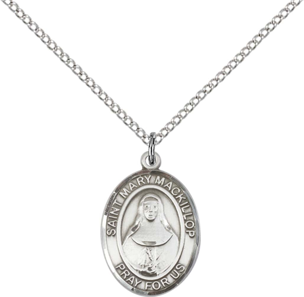 Sterling Silver St. Mary Mackillop Pendant with 18 inch Sterling Silver Light Curb Chain