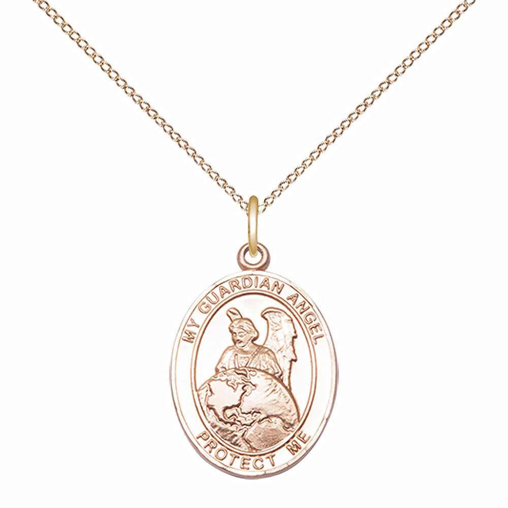 14kt Gold Filled Guardian Angel Protector Pendant with 18 inch Gold Filled Light Curb Chain