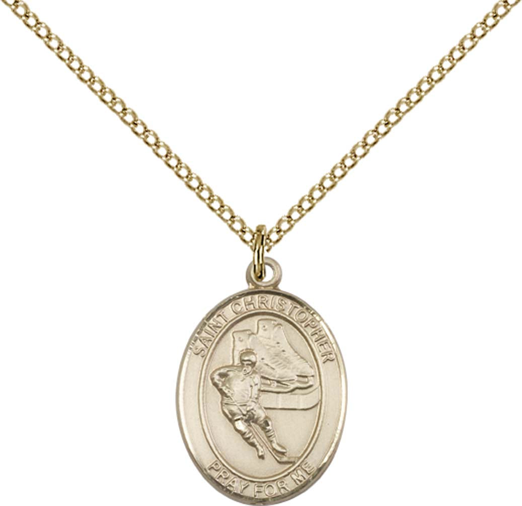 14kt Gold Filled St. Christopher/Hockey Pendant with 18 inch Gold Filled Light Curb Chain
