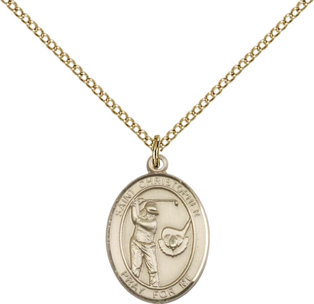 14kt Gold Filled St. Christopher/Golf Pendant with 18 inch Gold Filled Light Curb Chain