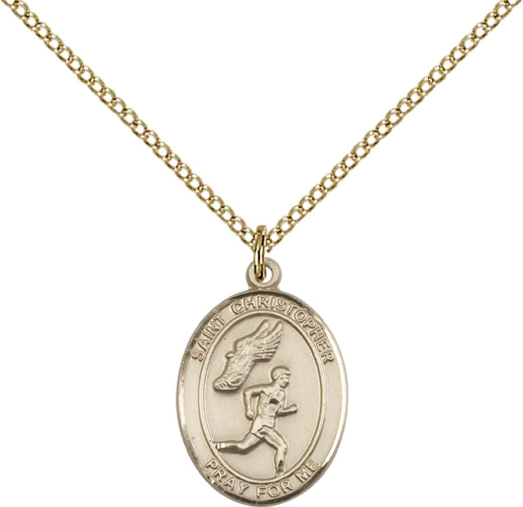 14kt Gold Filled St. Christopher/Track&Field Pendant with 18 inch Gold Filled Light Curb Chain - Medium