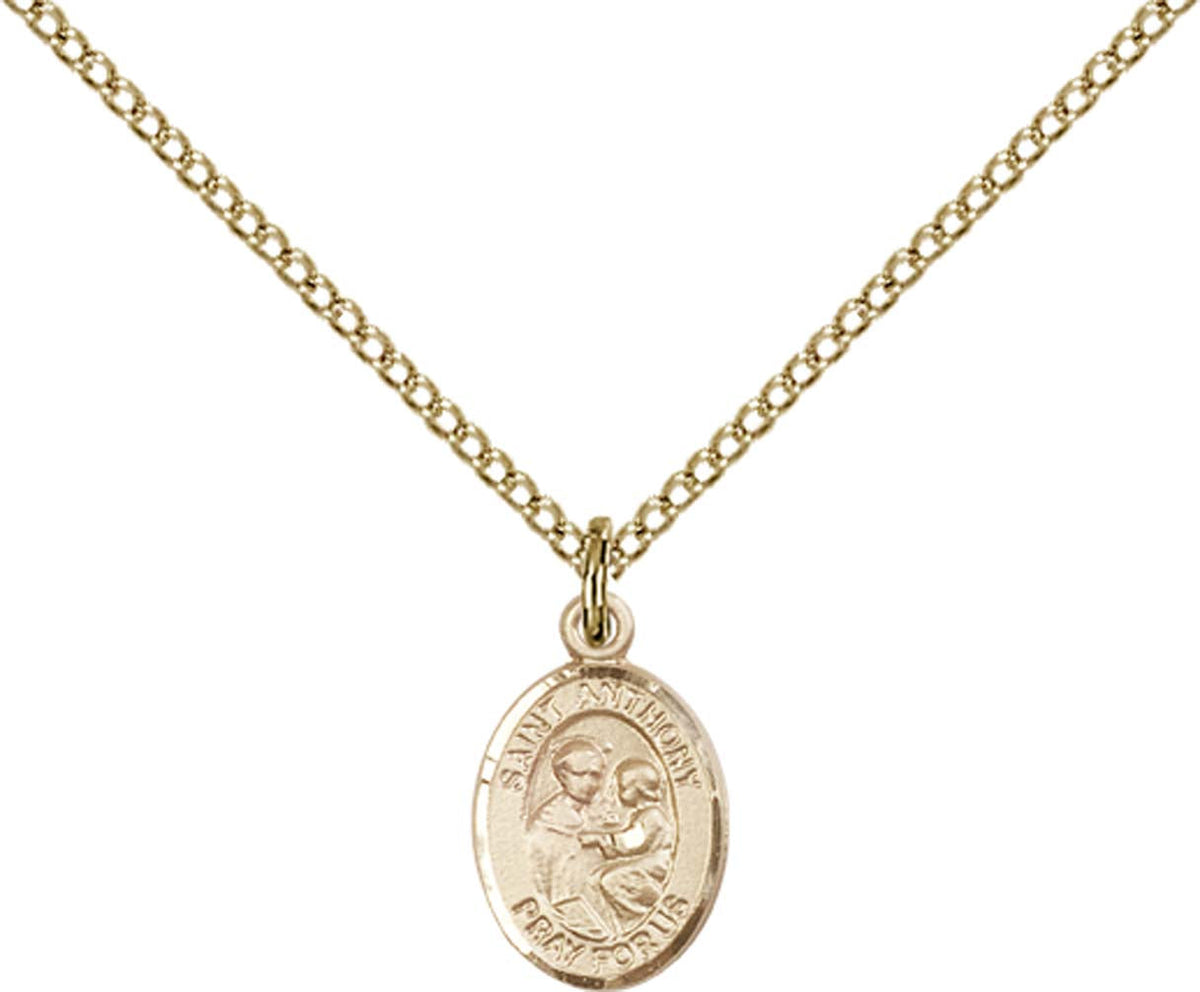 14kt Gold Filled St. Anthony of Padua Pendant with 18 inch Gold Filled Light Curb Chain - Small