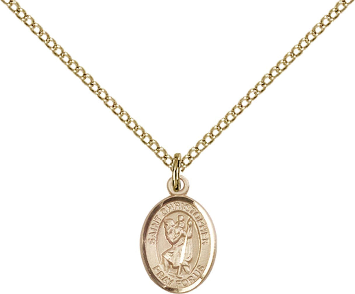14kt Gold Filled St. Christopher Pendant with 18 inch Gold Filled Light Curb Chain - Small