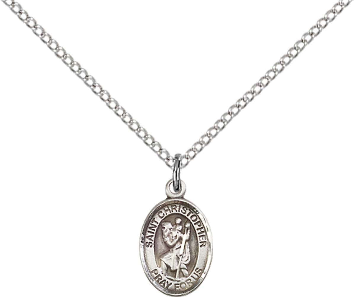 Sterling Silver St. Christopher Pendant with 18 inch Sterling Silver Light Curb Chain - Small
