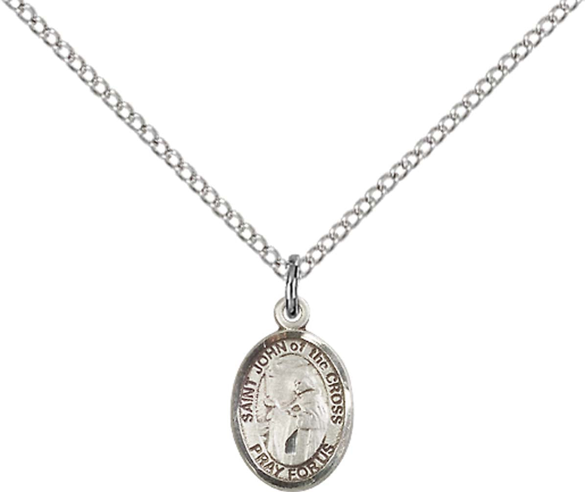 Sterling Silver St. John of the Cross Pendant with 18 inch Sterling Silver Light Curb Chain - Small