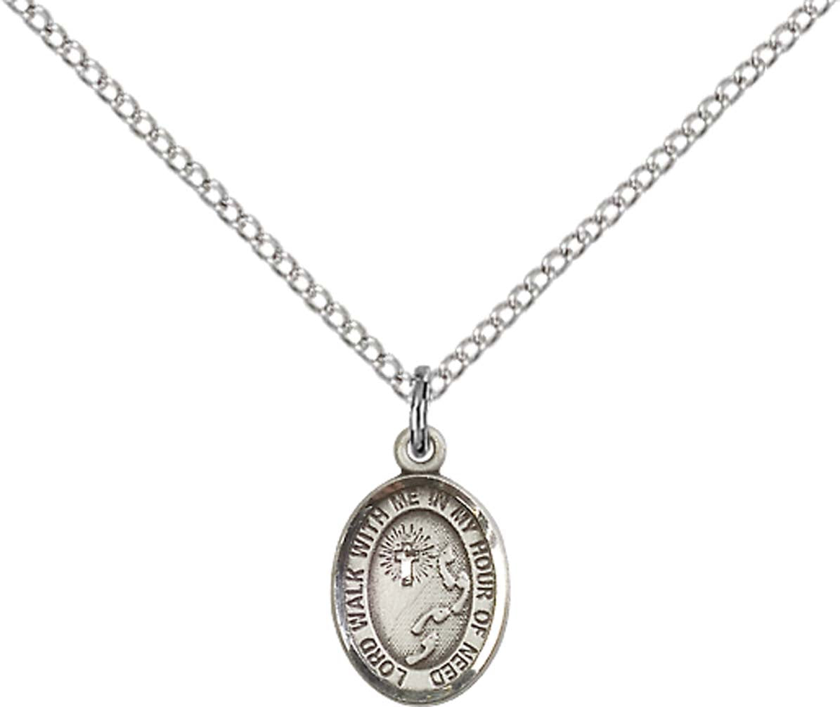 Sterling Silver Footprints / Cross Pendant with 18 inch Sterling Silver Light Curb Chain - Small