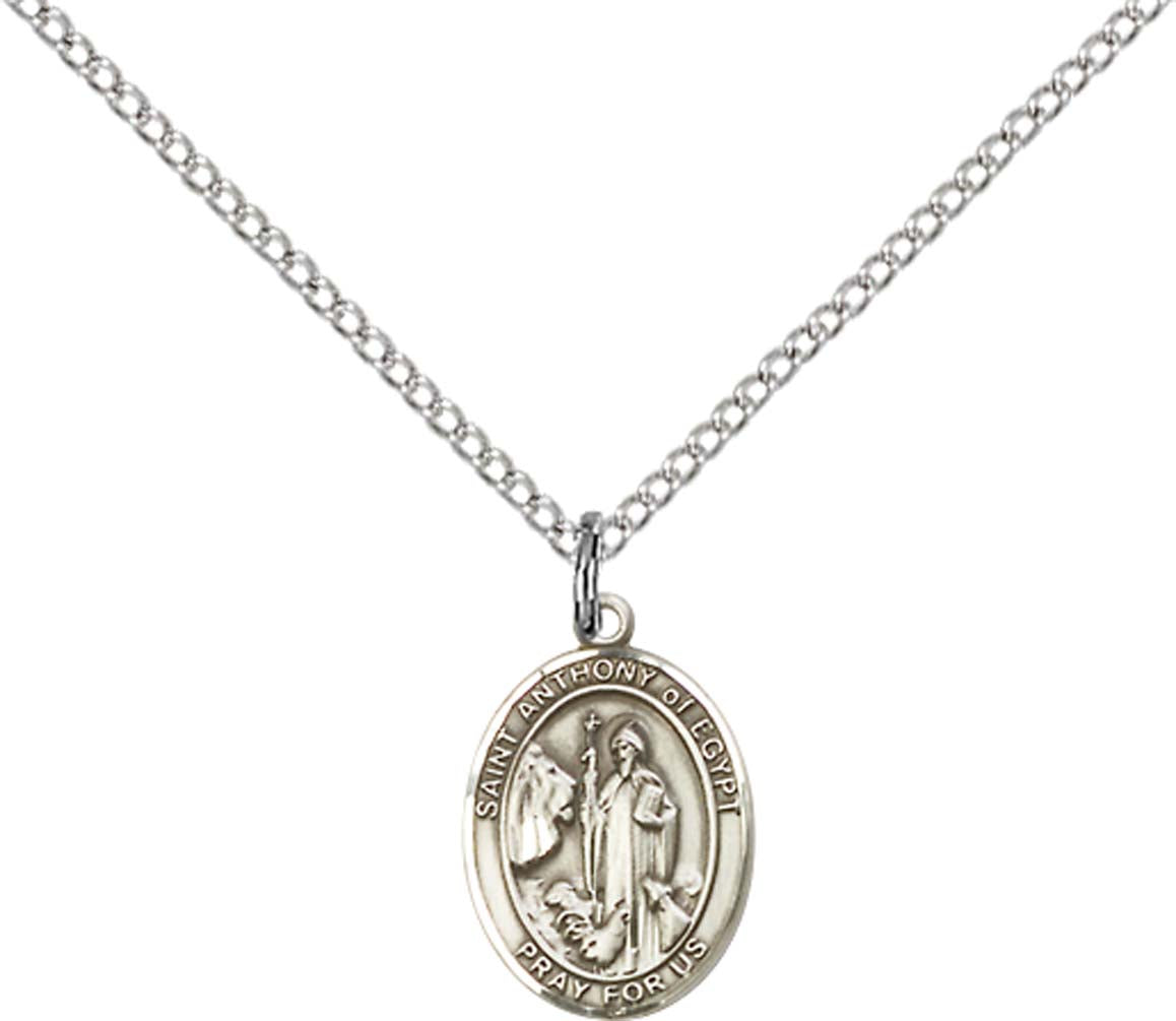 Sterling Silver St. Anthony of Egypt Pendant with 18 inch Sterling Silver Light Curb Chain - Small