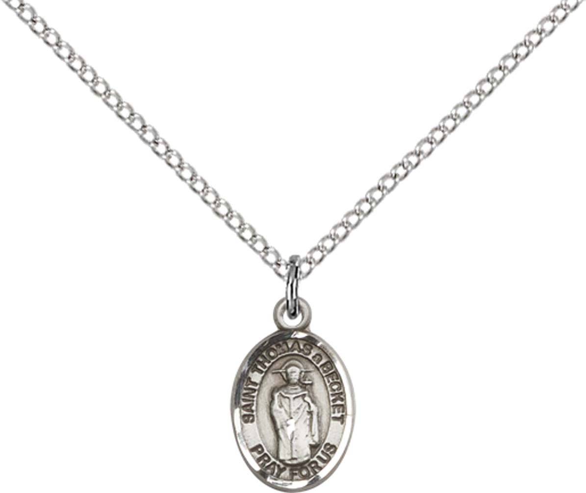 Sterling Silver St. Thomas A Becket Pendant with 18 inch Sterling Silver Light Curb Chain - Small