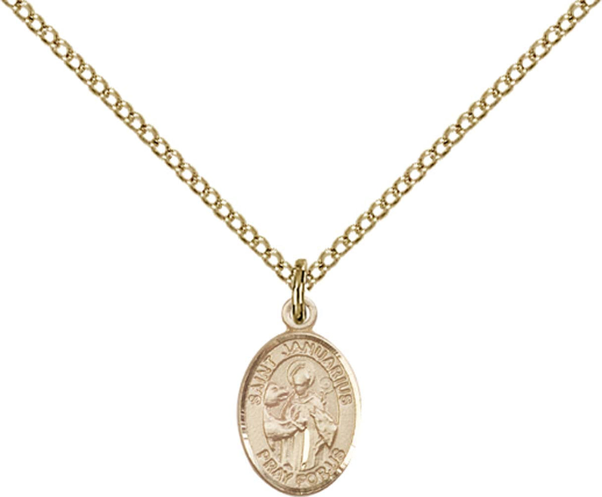 14kt Gold Filled St. Januarius Pendant with 18 inch Gold Filled Light Curb Chain - Small