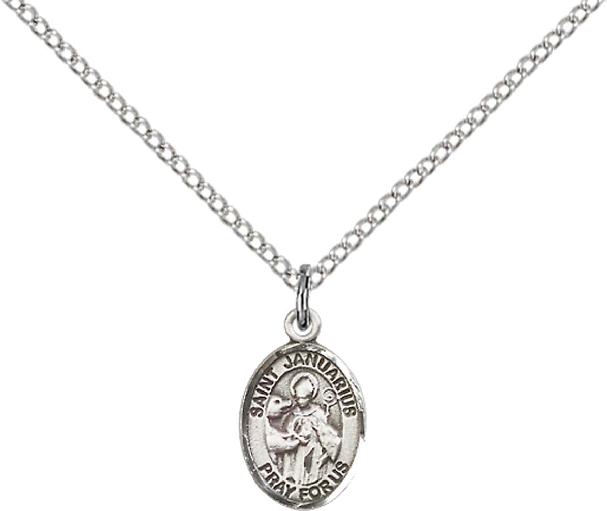 Sterling Silver St. Januarius Pendant with 18 inch Sterling Silver Light Curb Chain - Small