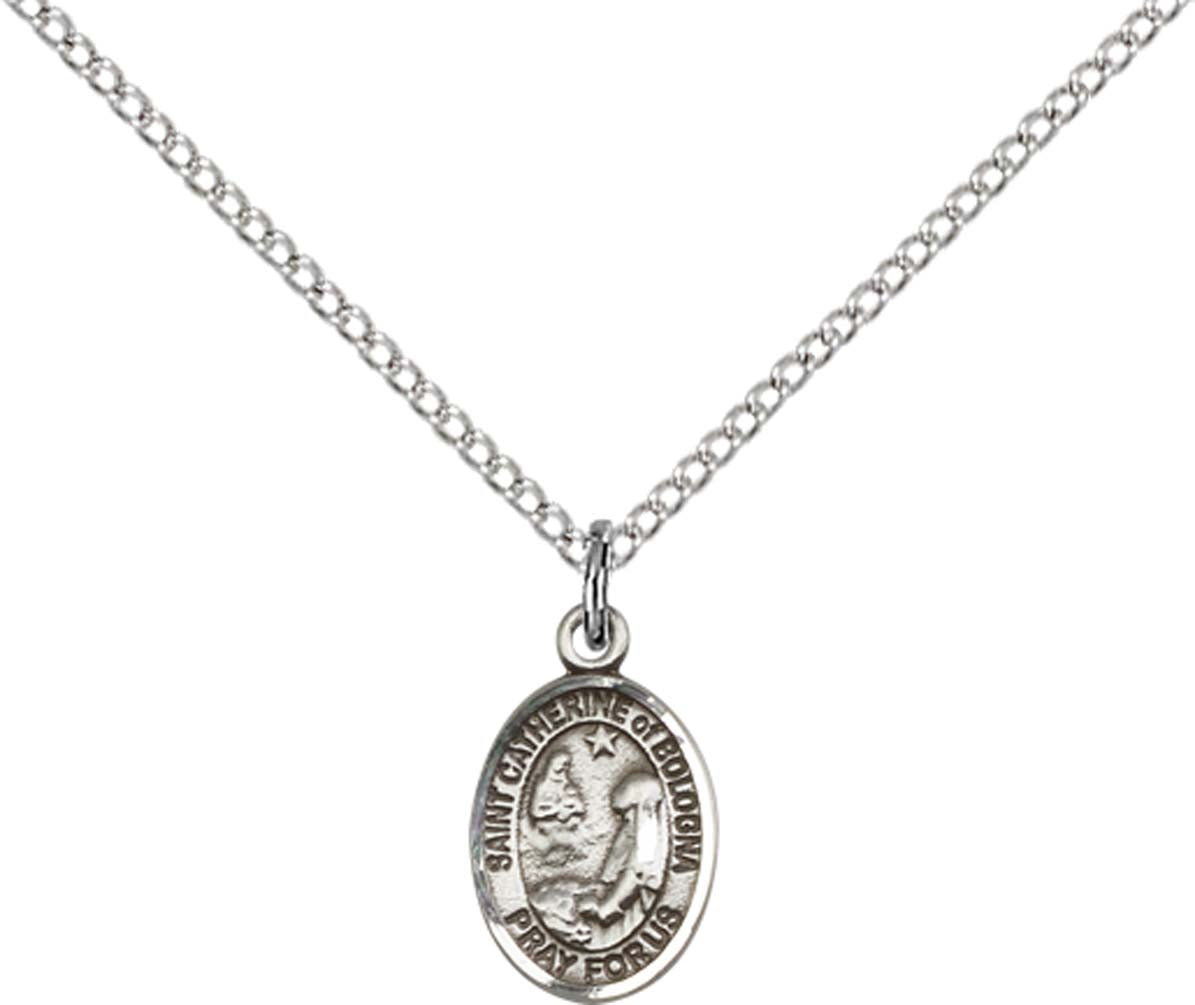 Sterling Silver St. Catherine Of Bologna Pendant with 18 inch Sterling Silver Light Curb Chain - Small