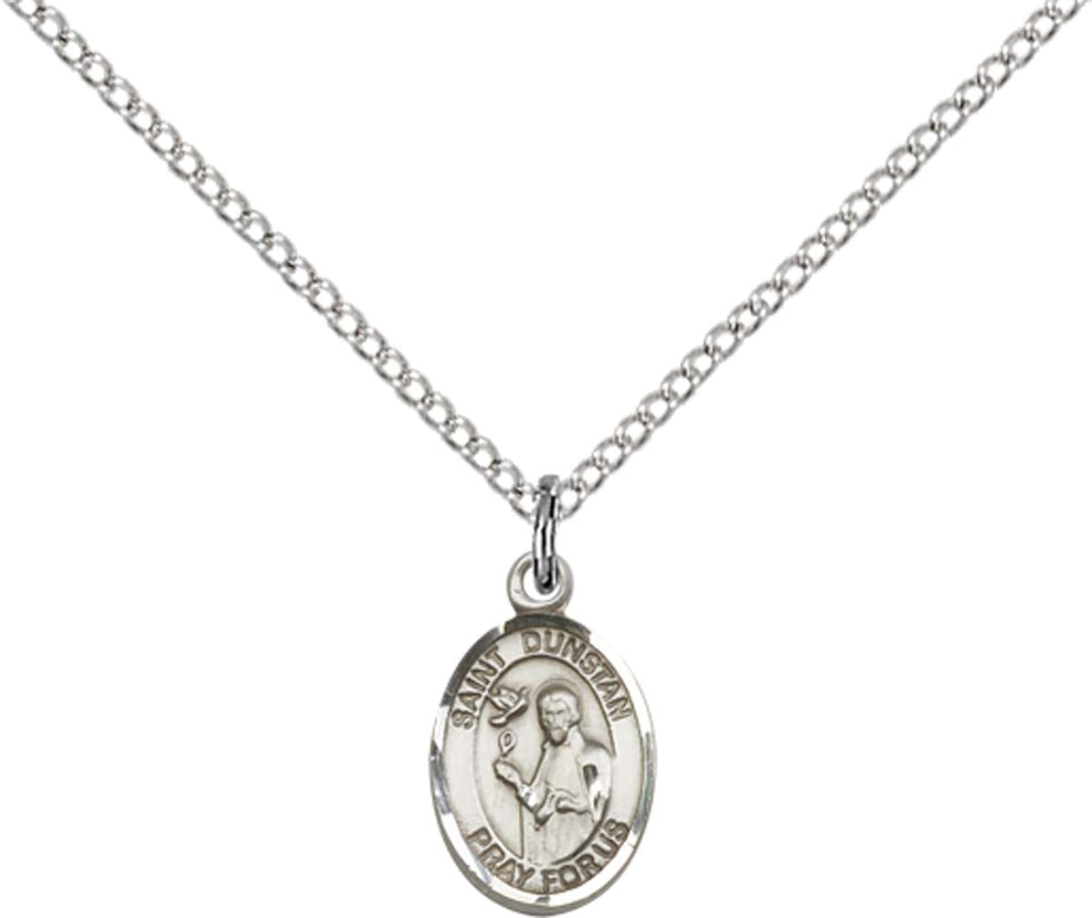 Sterling Silver St. Dunstan Pendant with 18 inch Sterling Silver Light Curb Chain - Small