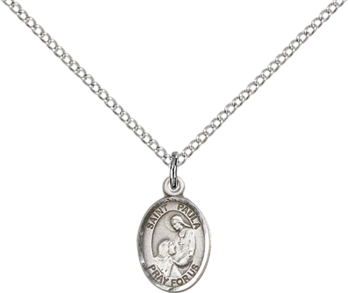 Sterling Silver St. Paula Pendant with 18 inch Sterling Silver Light Curb Chain - Small