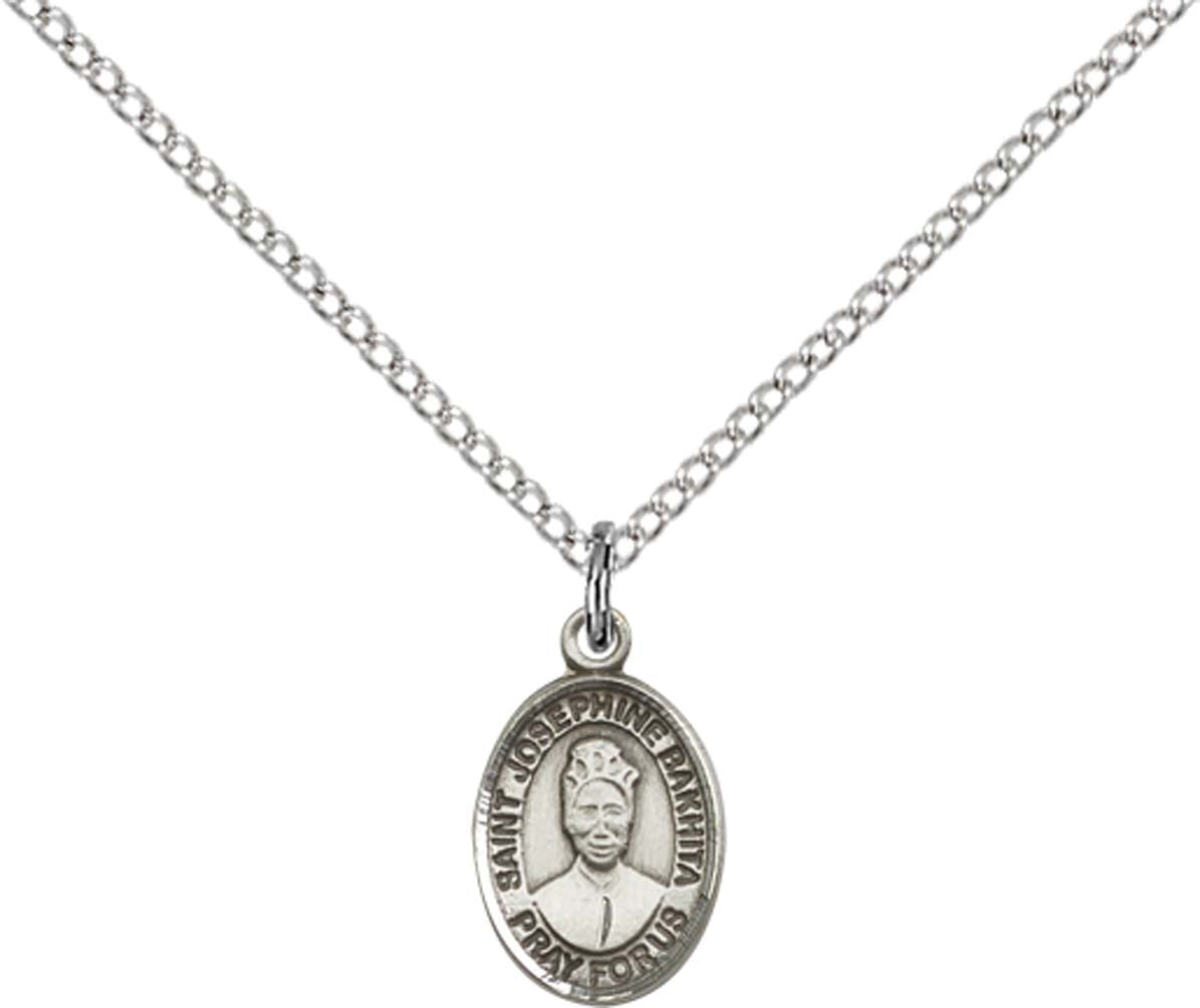 Sterling Silver St. Josephine Bakhita Pendant with 18 inch Sterling Silver Light Curb Chain - Small