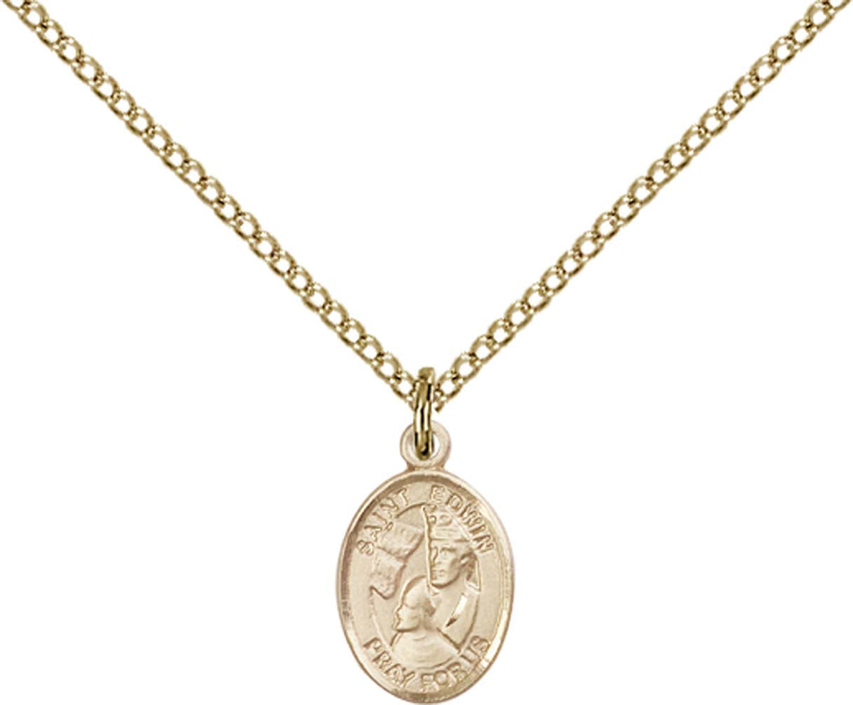 14kt Gold Filled St. Edwin Pendant with 18 inch Gold Filled Light Curb Chain - Small