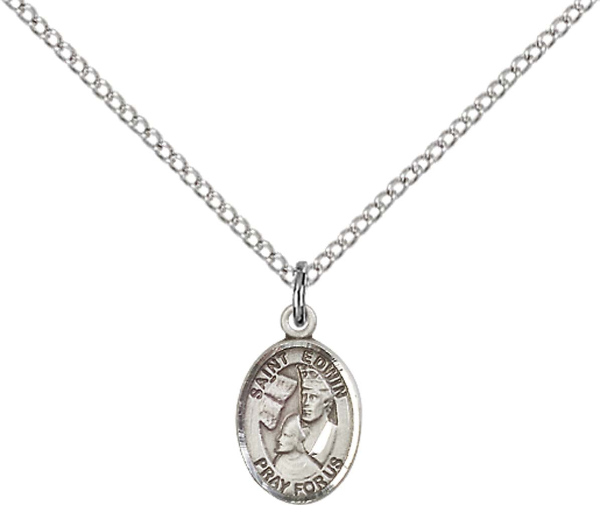 Sterling Silver St. Edwin Pendant with 18 inch Sterling Silver Light Curb Chain - Small