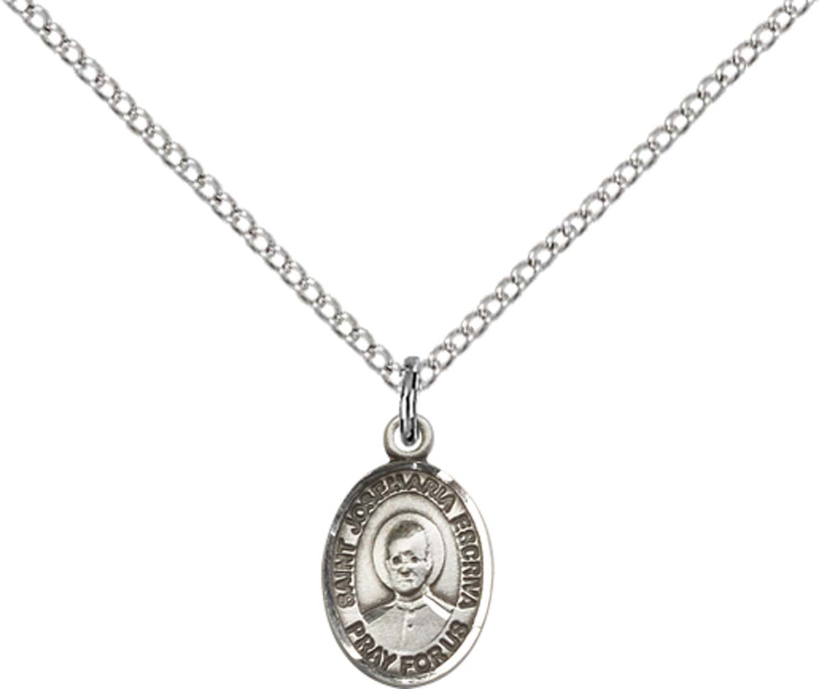 Sterling Silver St. Josemaria Escriva Pendant with 18 inch Sterling Silver Light Curb Chain - Small