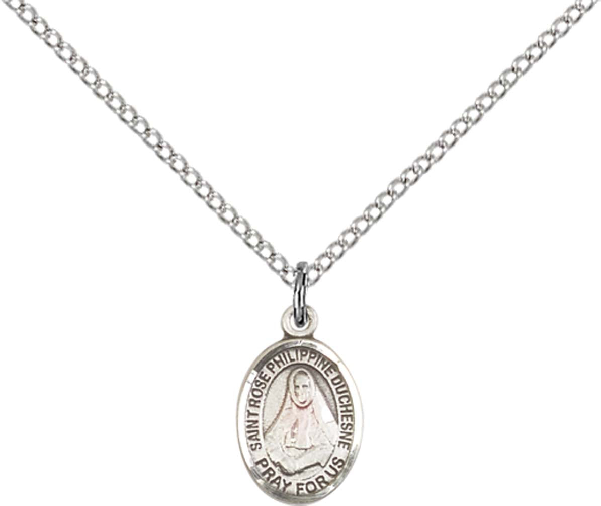Sterling Silver St. Rose Philippine Pendant with 18 inch Sterling Silver Light Curb Chain - Small