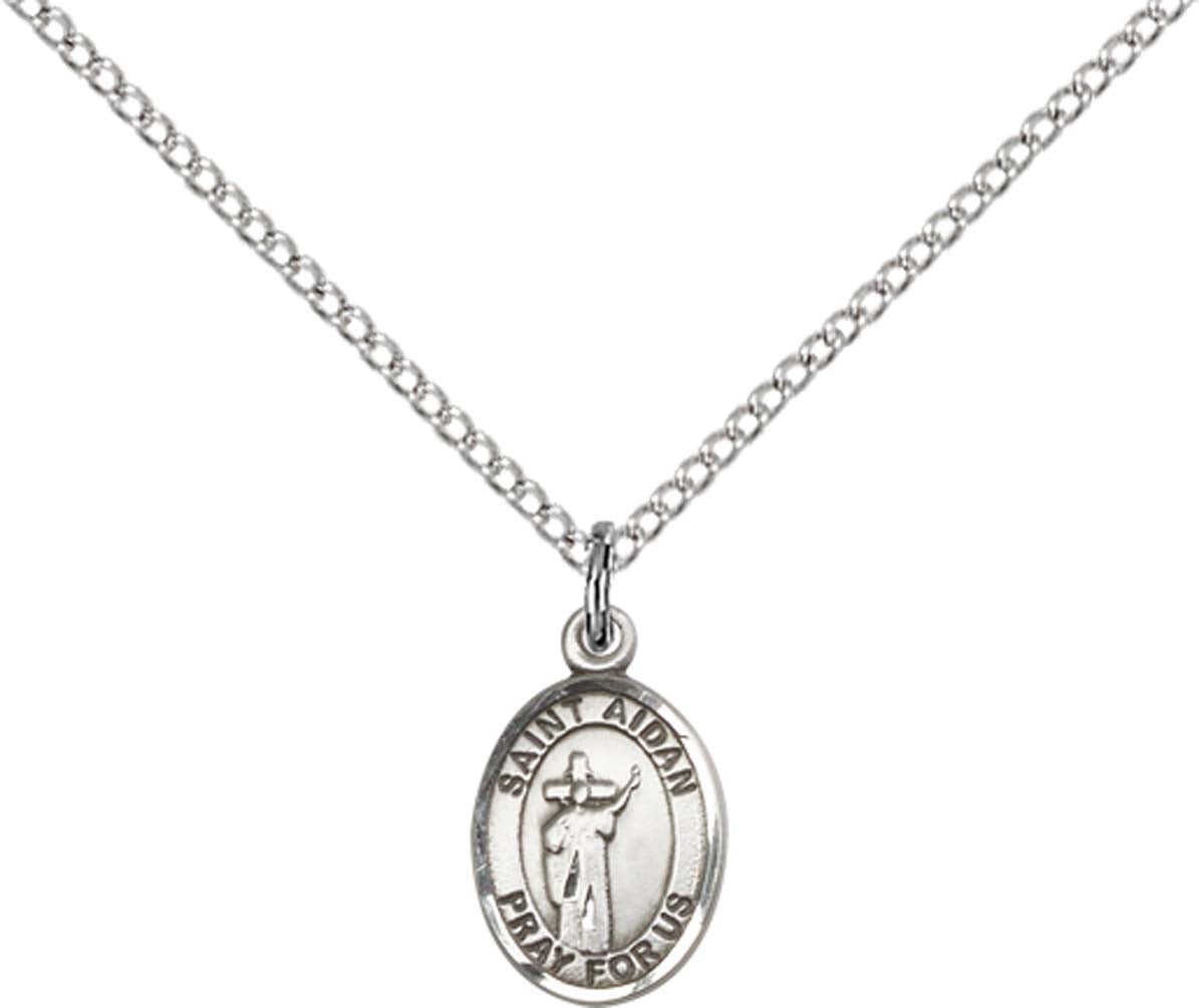 Sterling Silver St. Aidan Of Lindesfarne Pendant with 18 inch Sterling Silver Light Curb Chain - Small