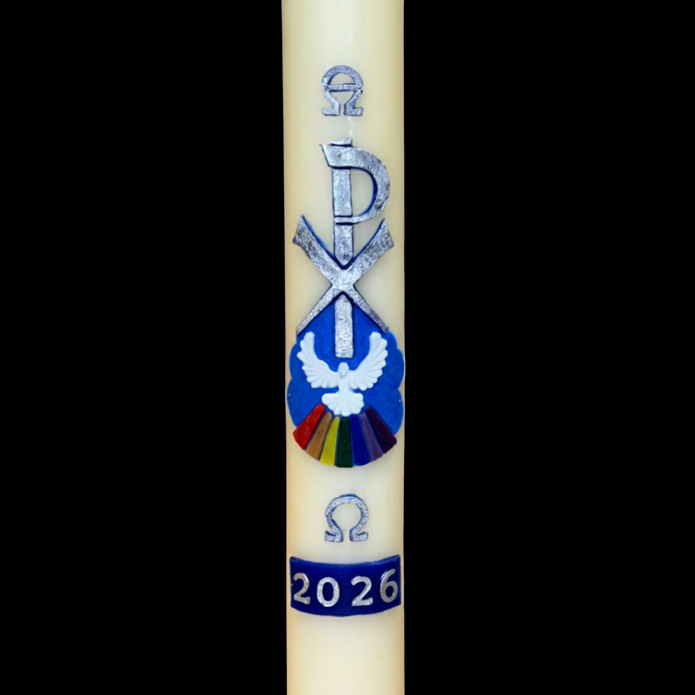 51% Beeswax Chi Rho With Dove Paschal Candle