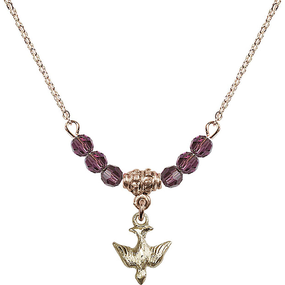 14kt Gold Filled Holy Spirit Birthstone Necklace with Amethyst Beads - 0208