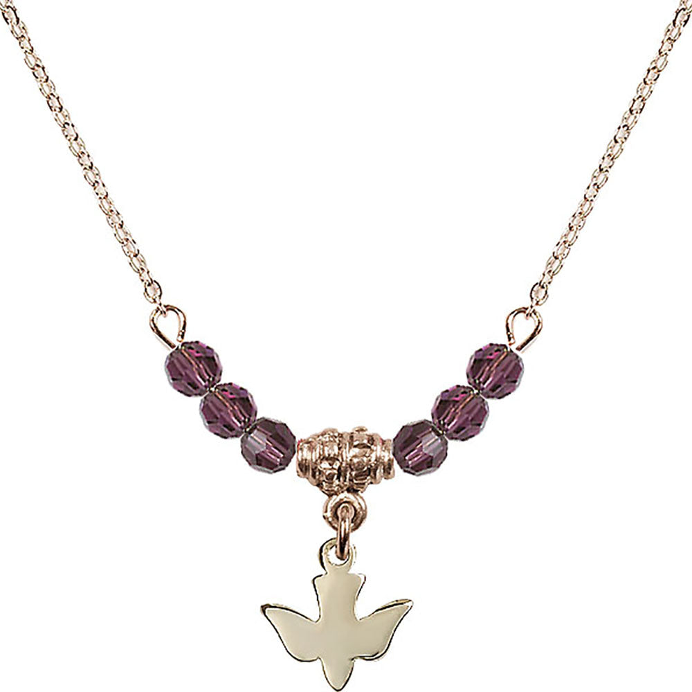 14kt Gold Filled Holy Spirit Birthstone Necklace with Amethyst Beads - 0225