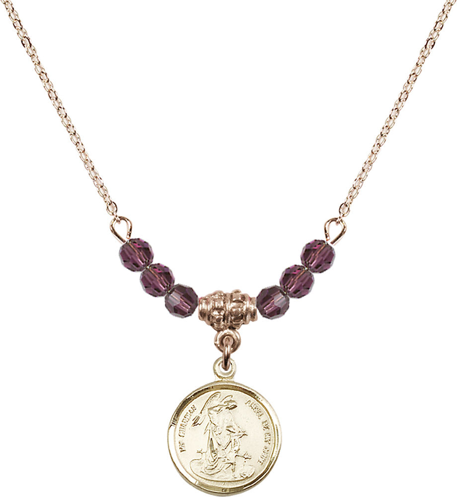 14kt Gold Filled Guardian Angel Birthstone Necklace with Amethyst Beads - 0601