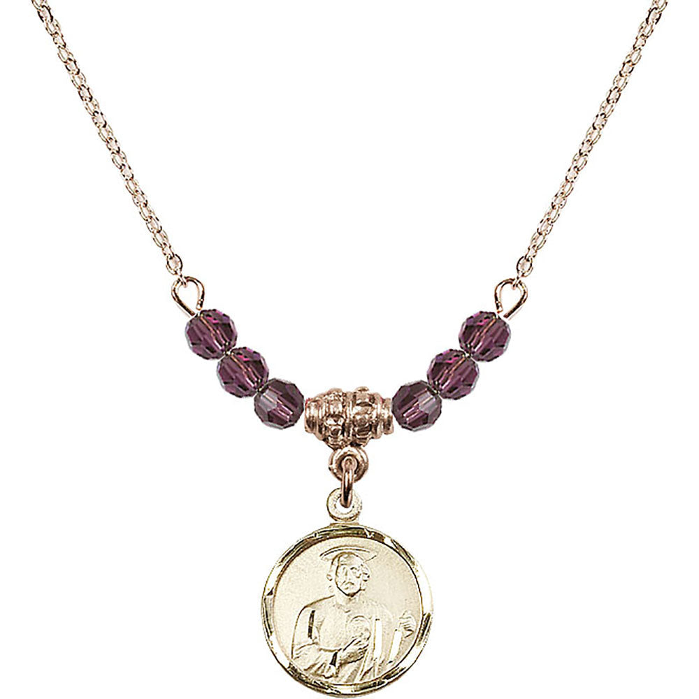 14kt Gold Filled Saint Jude Birthstone Necklace with Amethyst Beads - 0601